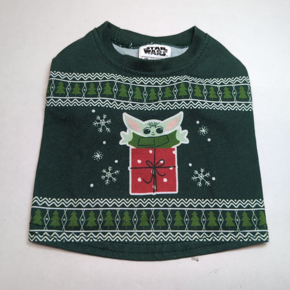 Star Wars Christmas Grogu Baby Yoda Mandalorian Size S Pet Dog T-Shirt Green